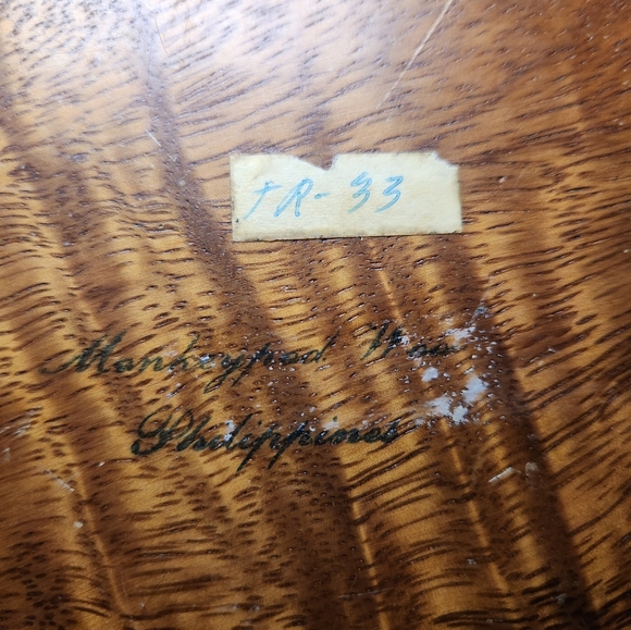 Vintage Philippines Monkey Pod Double Clam Shell Bowl, Woven Rattan Handle 14x9 - Picture 4 of 8